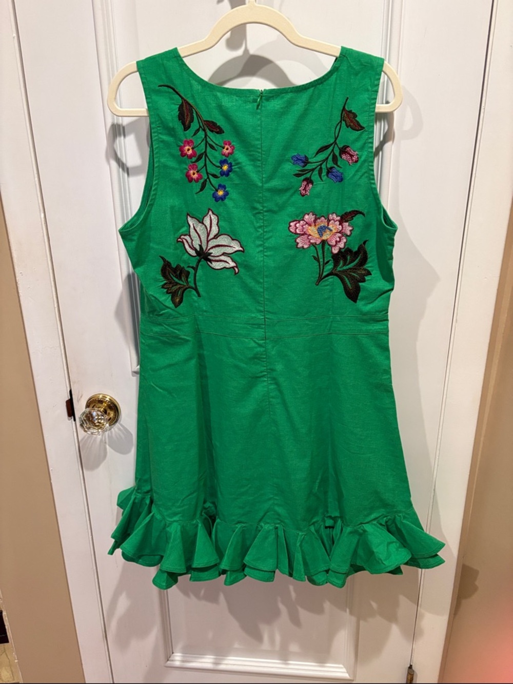 Fanm Mon Flirt Green Embroidered Floral Butterfly Ruffle Hem Dress - Picture 3 of 6